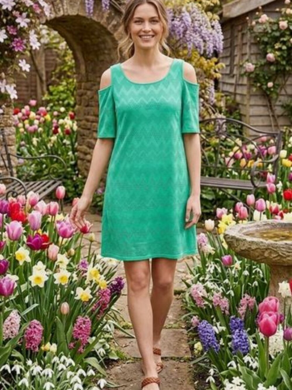 Nine West Cold Shoulder Celadon Dress Size 12 Teal Textured Overlay Lined